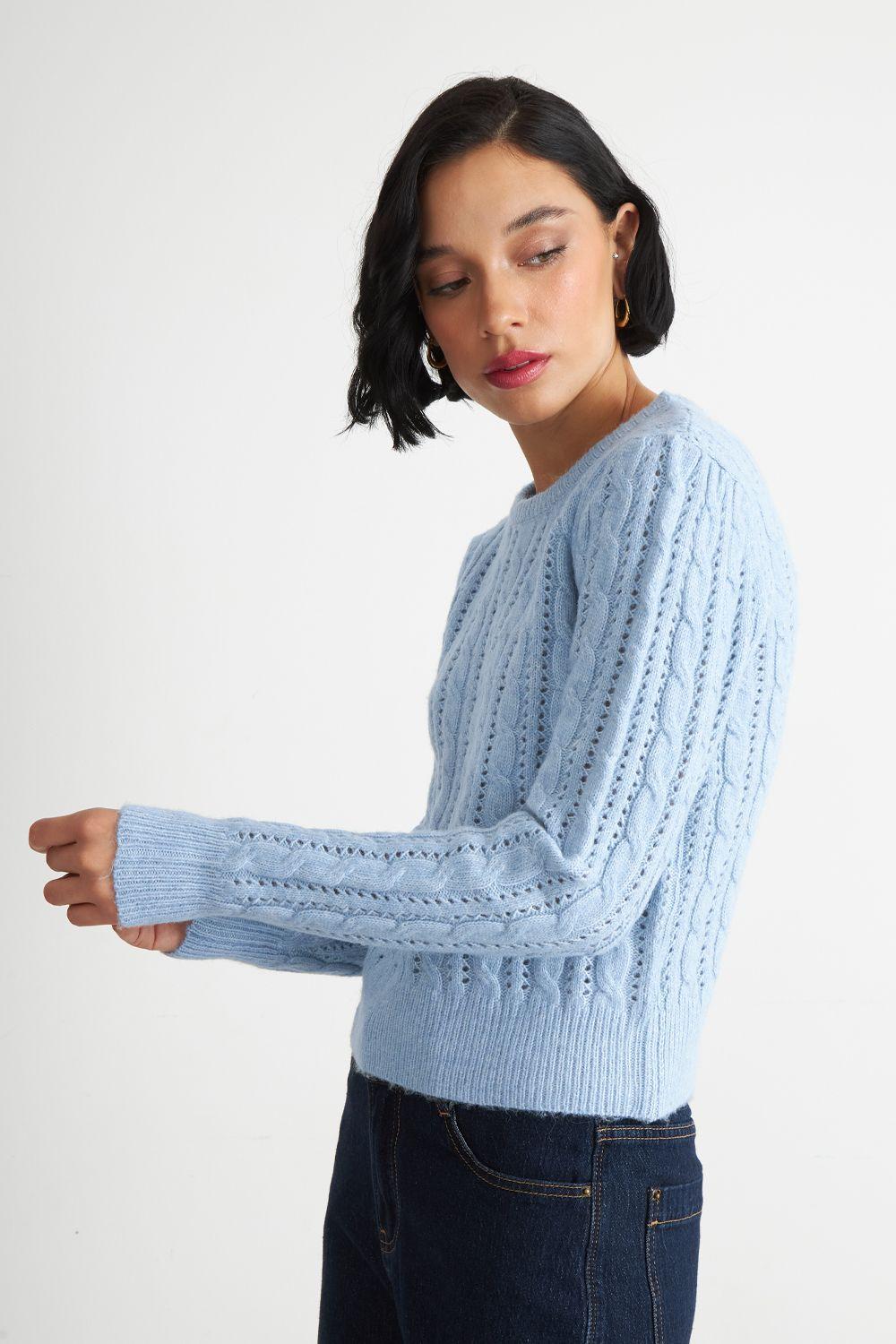 Sweater de Punto Calado Celeste Nicopoly-2