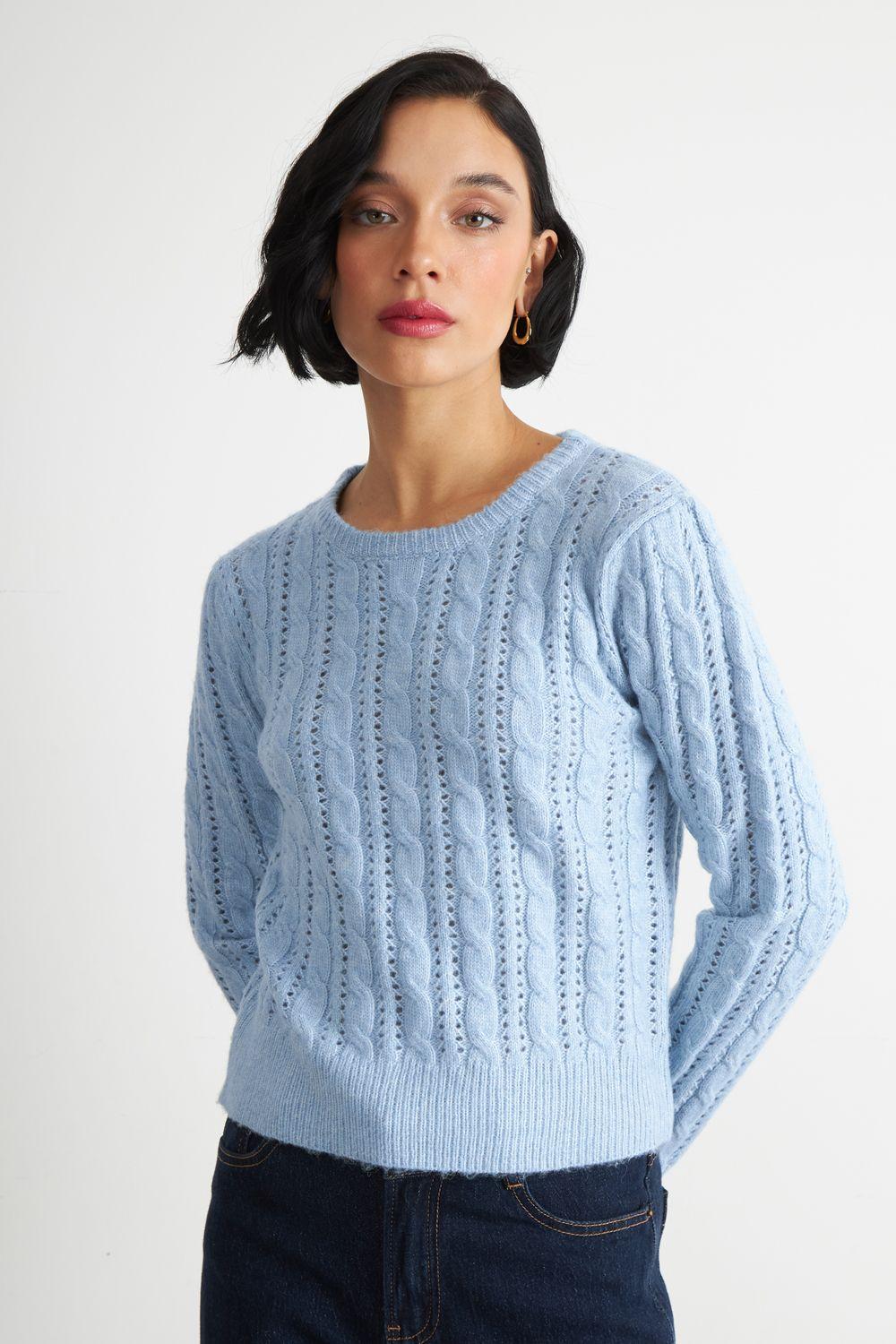 Sweater de Punto Calado Celeste Nicopoly-4