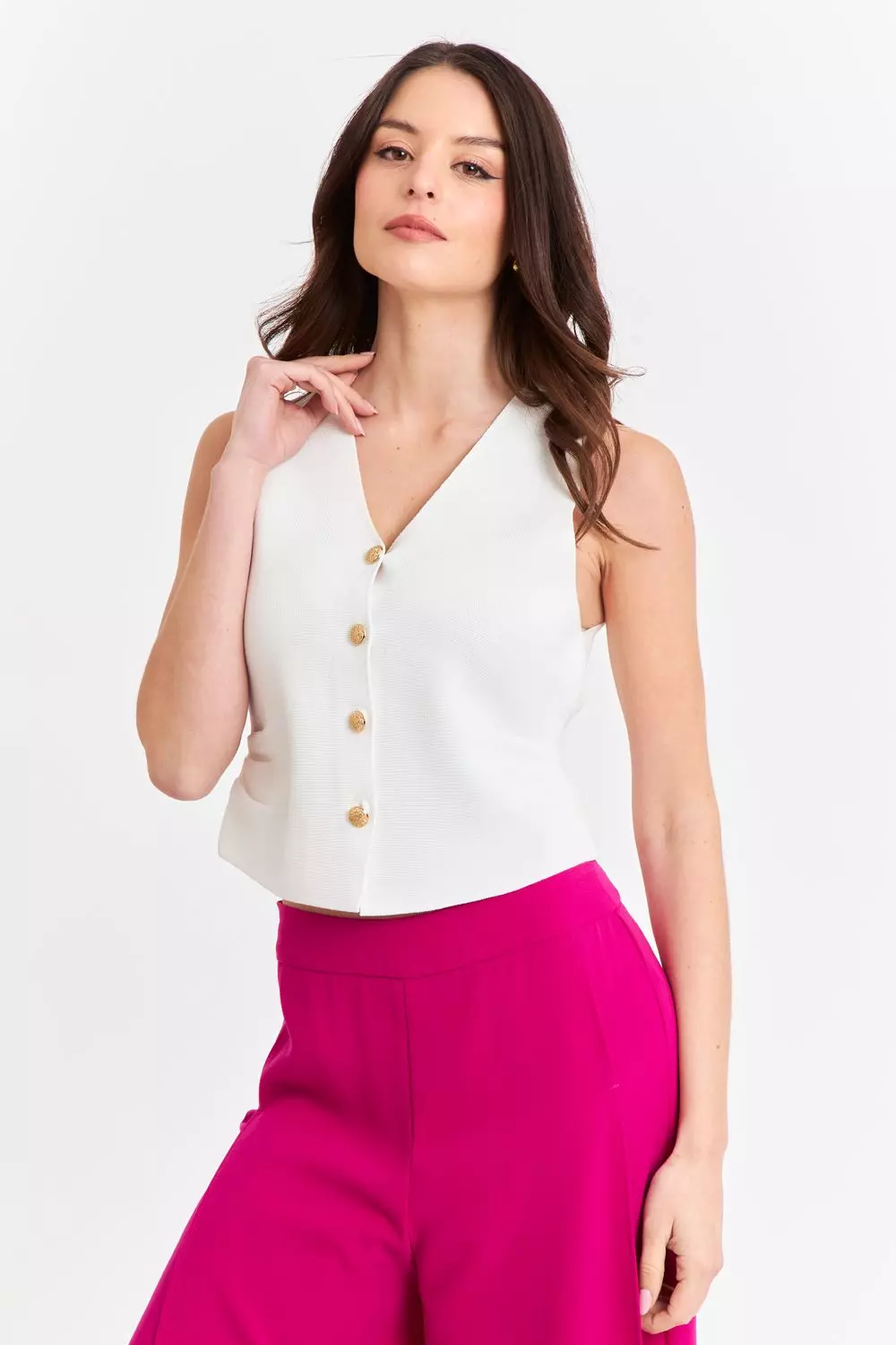 Gilet con Drapeado Lateral Blanco-0