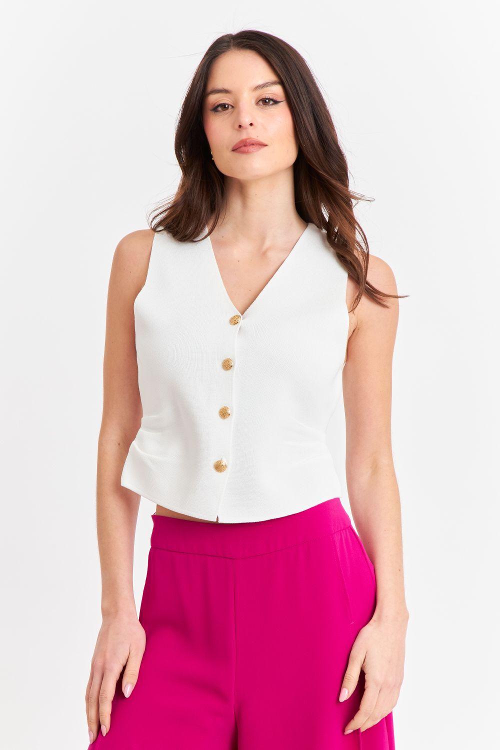Gilet con Drapeado Lateral Blanco-4