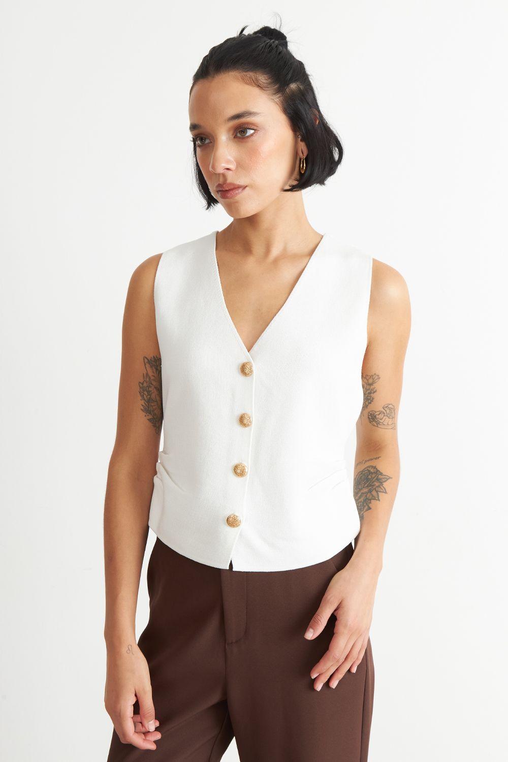 Gilet con Drapeado Lateral Blanco-0