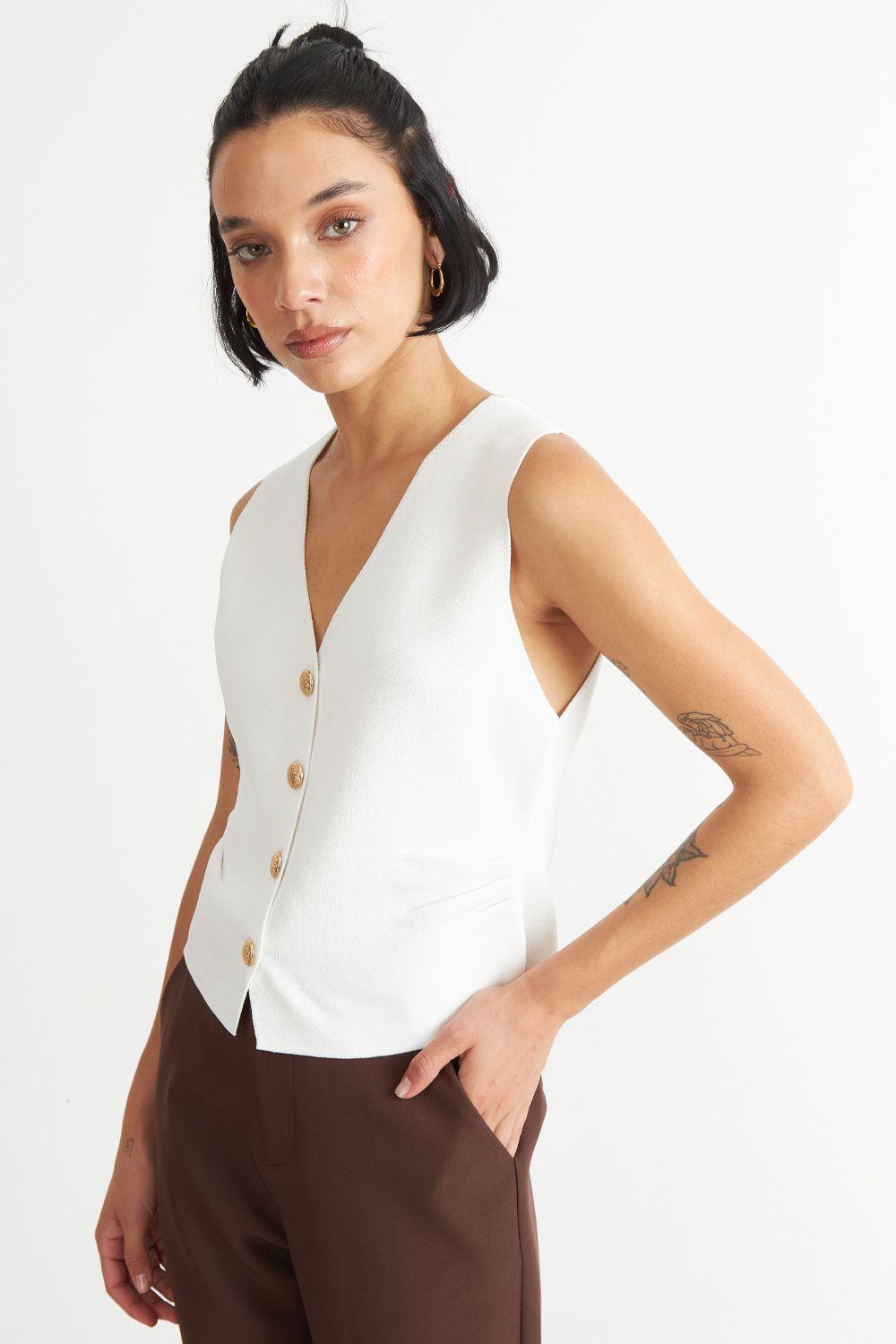 Gilet con Drapeado Lateral Blanco-2