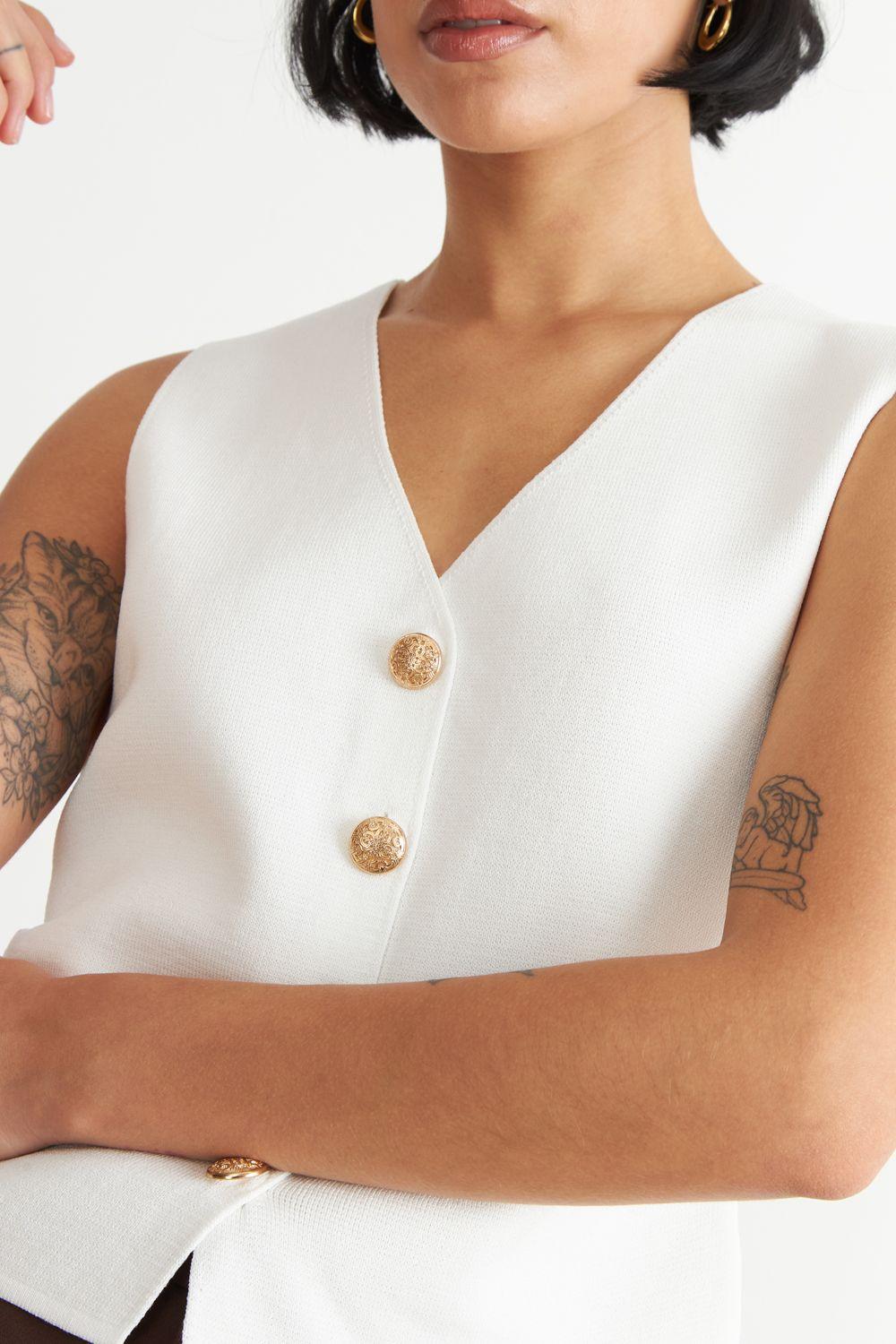 Gilet con Drapeado Lateral Blanco-5