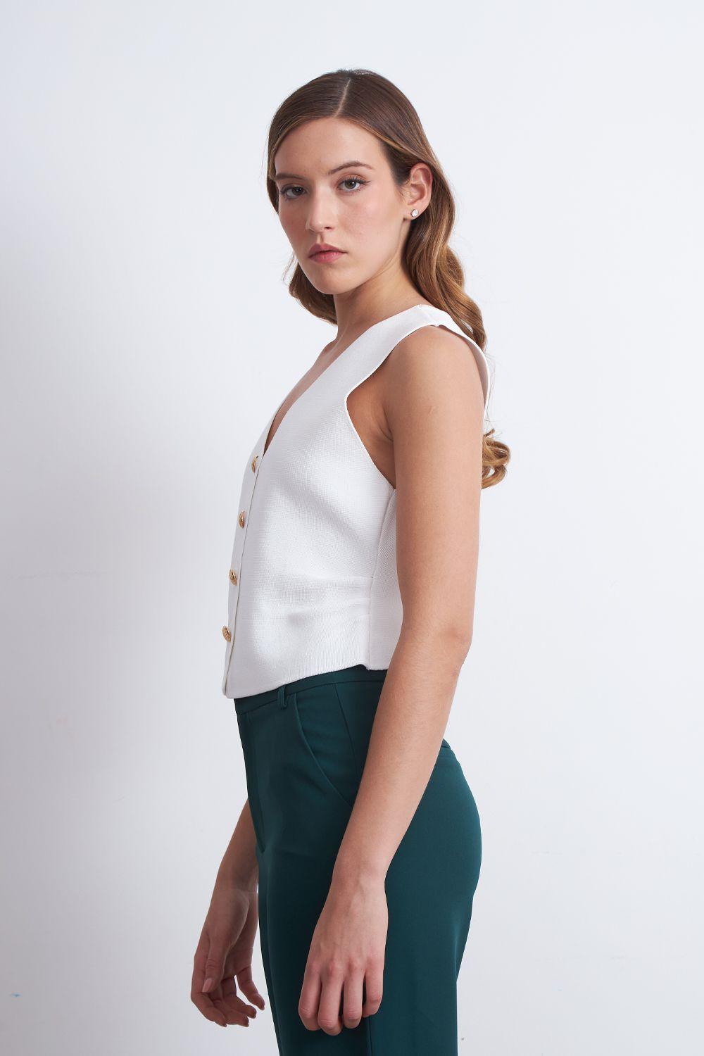 Gilet con Drapeado Lateral Blanco Nicopoly-2