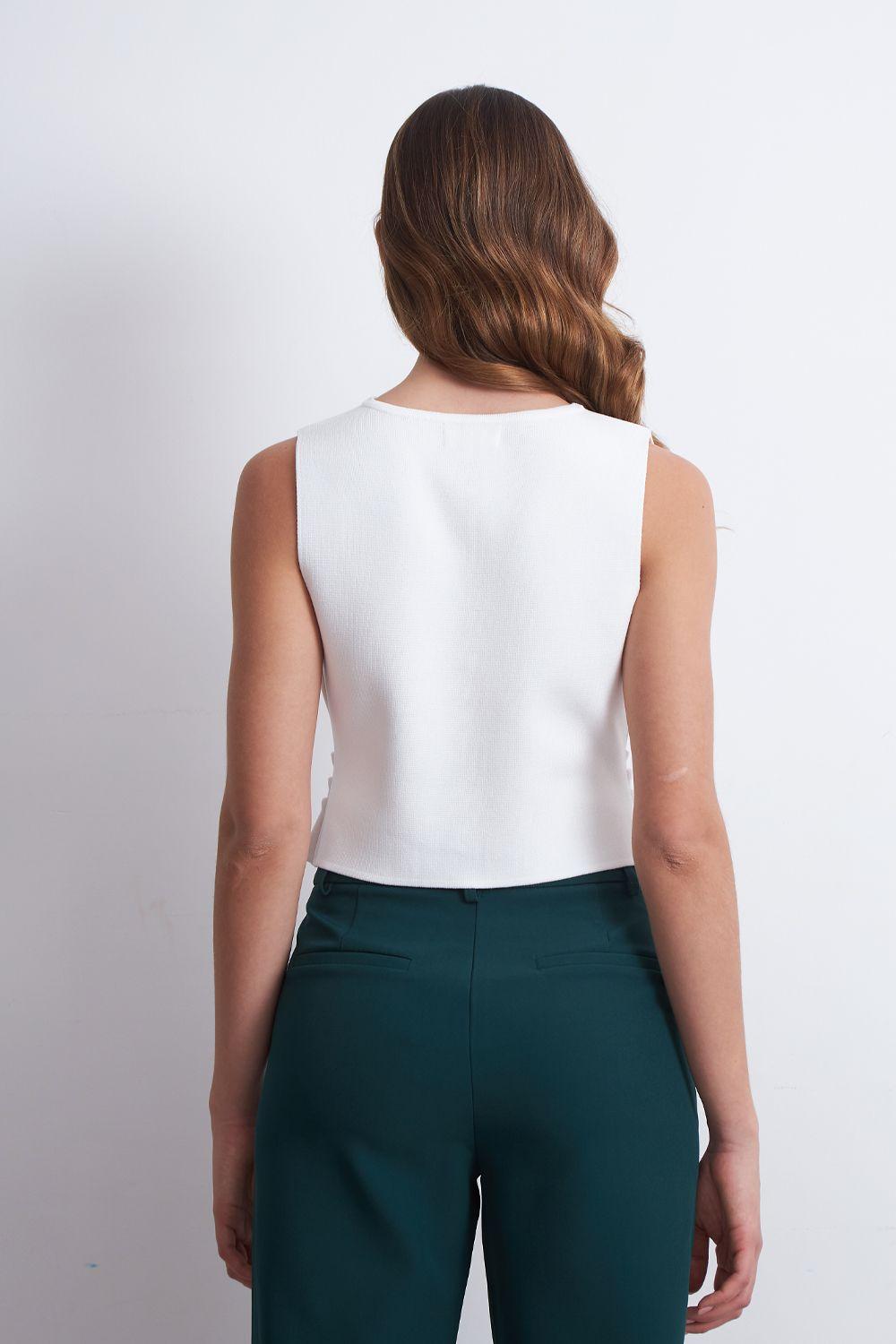 Gilet con Drapeado Lateral Blanco Nicopoly-3