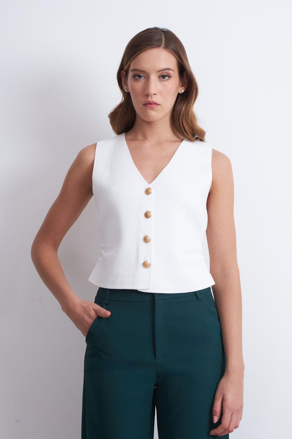 Gilet con Drapeado Lateral Blanco Nicopoly-4