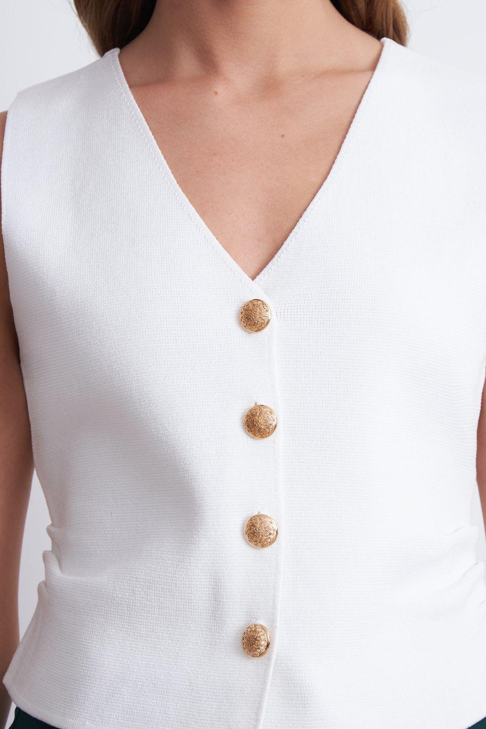 Gilet con Drapeado Lateral Blanco Nicopoly-5