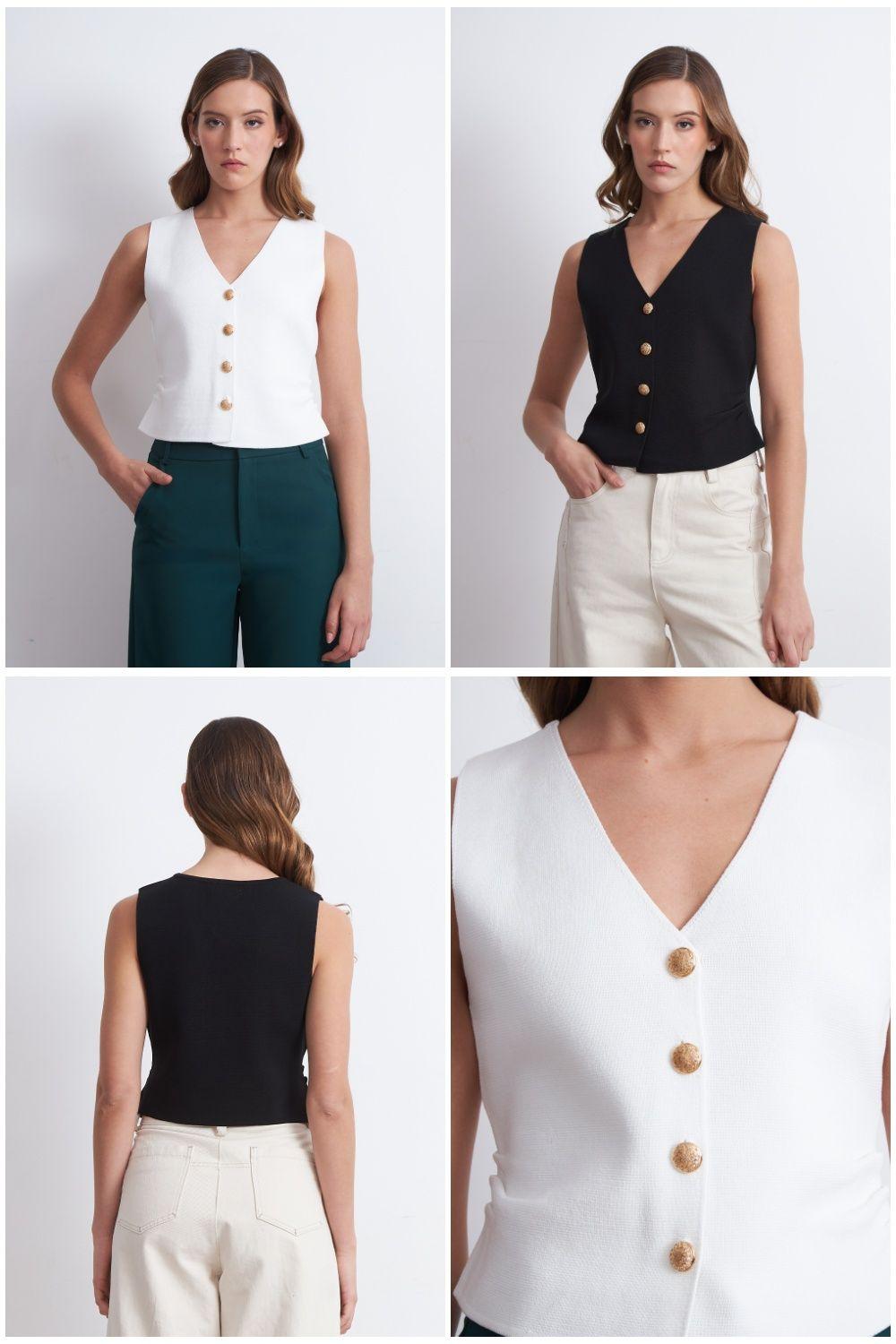 Gilet con Drapeado Lateral Blanco Nicopoly-6