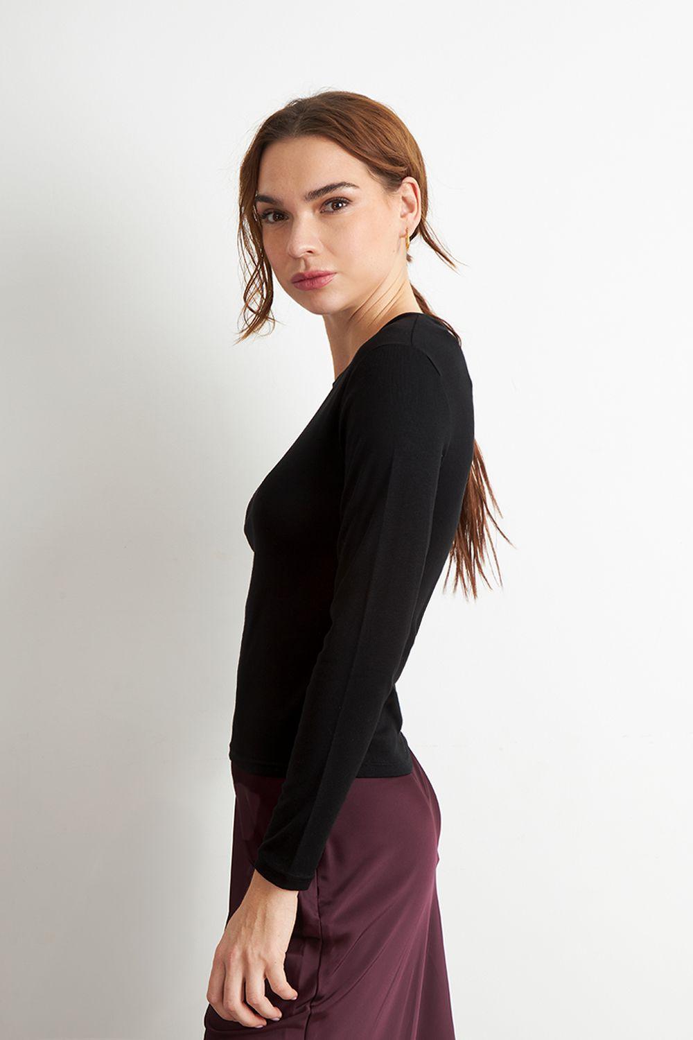 Polera Manga Larga Cuello Redondo Negro Nicopoly-2