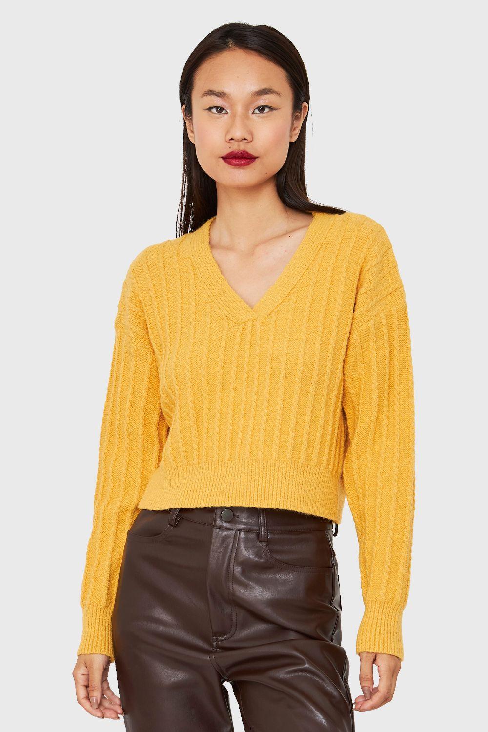 Sweater Crop Cuello V Amarillo Nicopoly-4