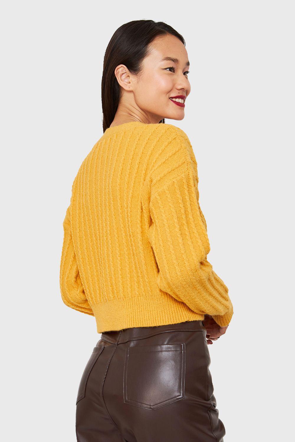 Sweater Crop Cuello V Amarillo Nicopoly-3