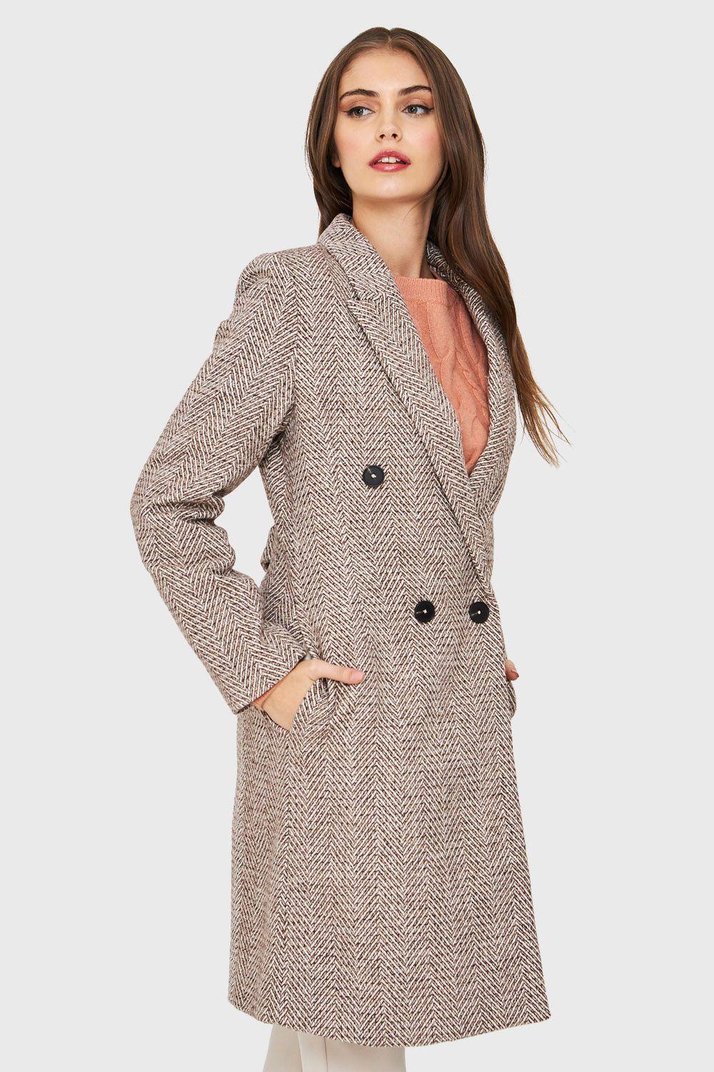Abrigo Cruzado Patrón Espiga Khaki Nicopoly-2