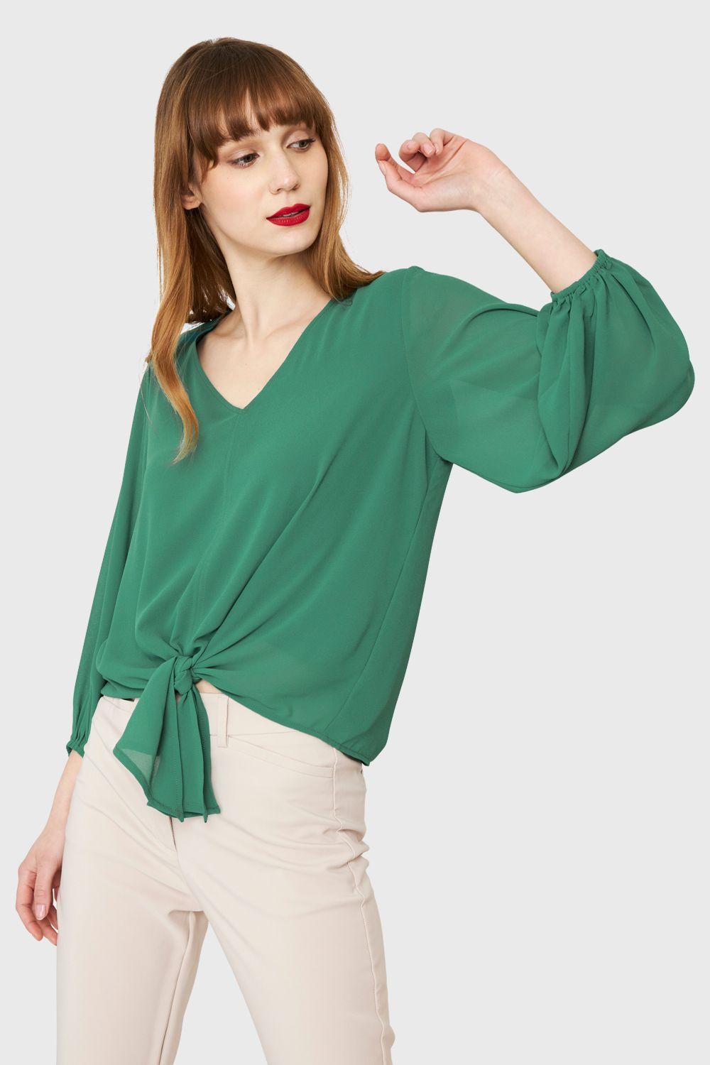 Blusa Básica Nudo Verde Nicopoly-0