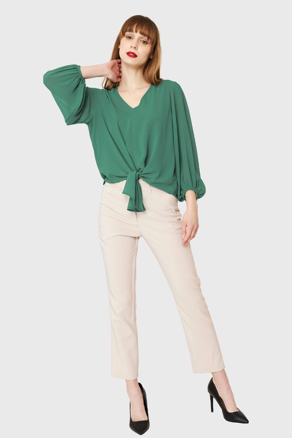Blusa Básica Nudo Verde Nicopoly-1