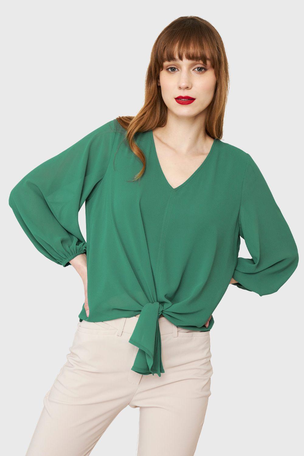 Blusa Básica Nudo Verde Nicopoly-4
