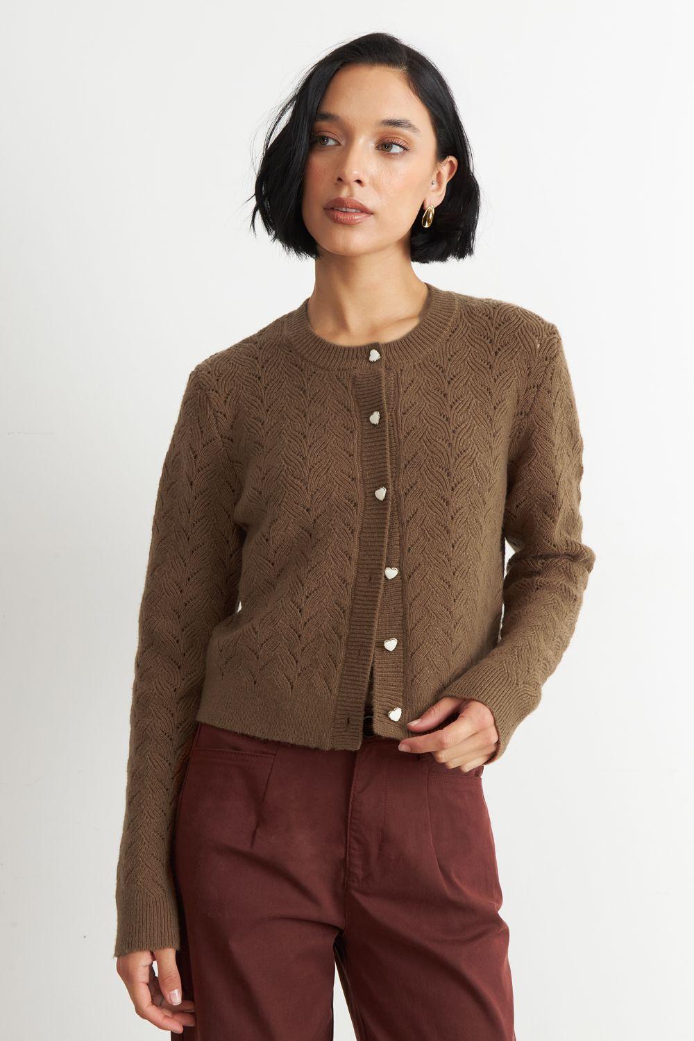 Cárdigan Calado Cuello Redondo Café Nicopoly-0