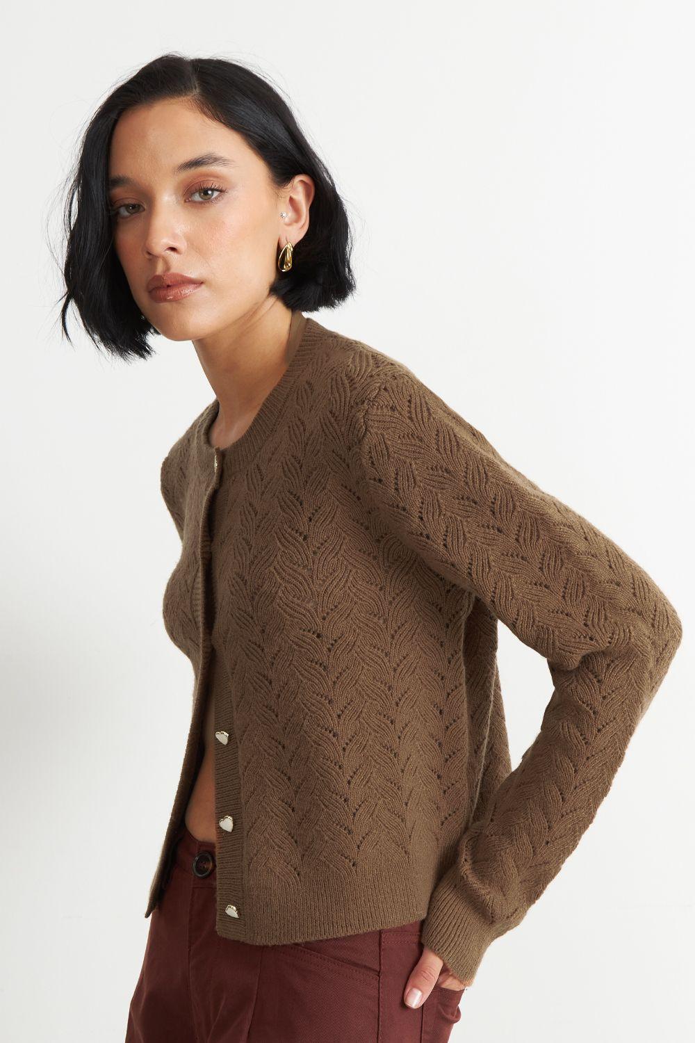 Cárdigan Calado Cuello Redondo Café Nicopoly-2