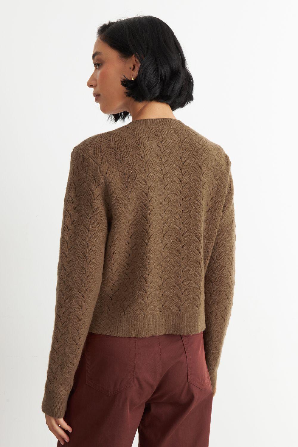 Cárdigan Calado Cuello Redondo Café Nicopoly-3