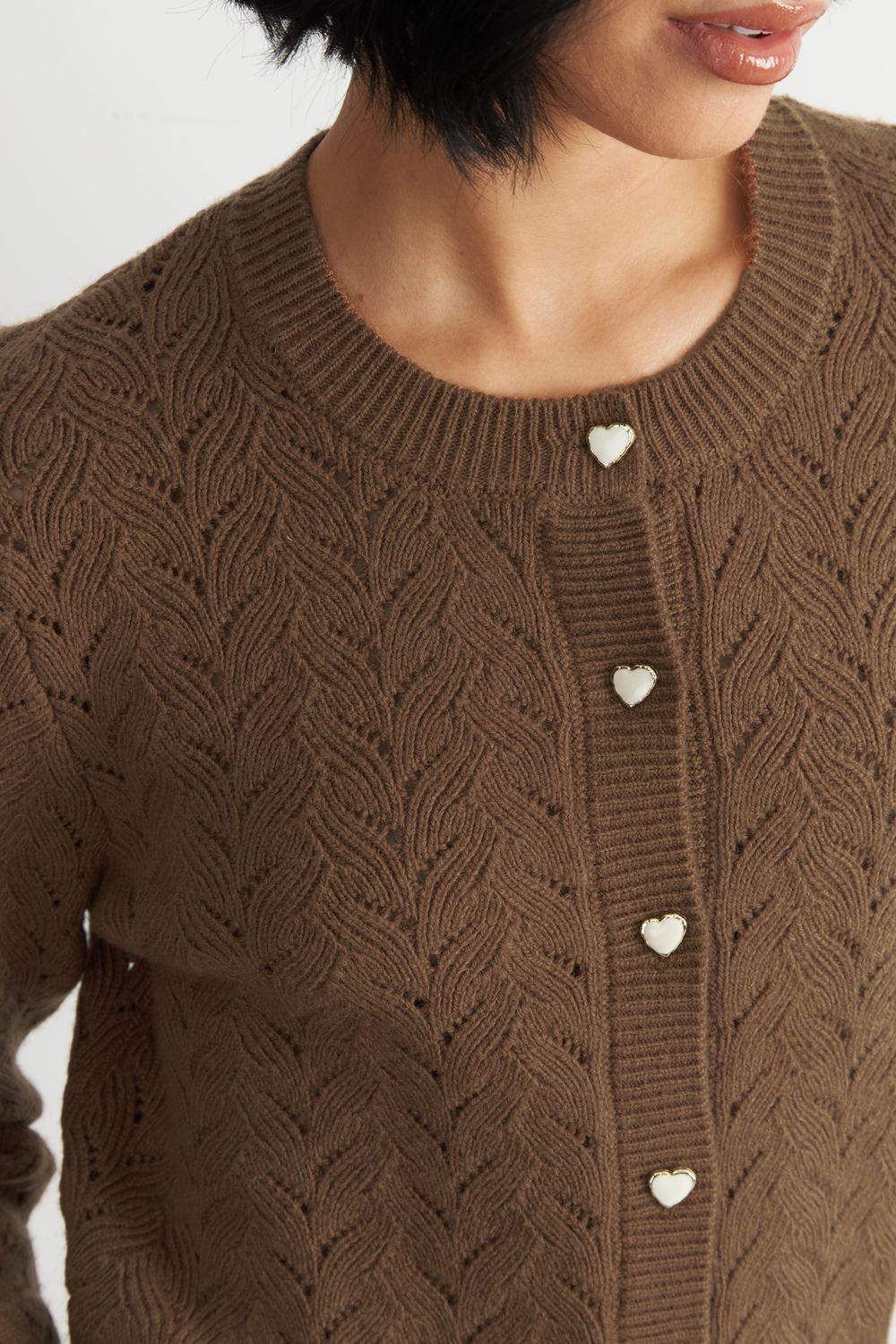 Cárdigan Calado Cuello Redondo Café Nicopoly-5