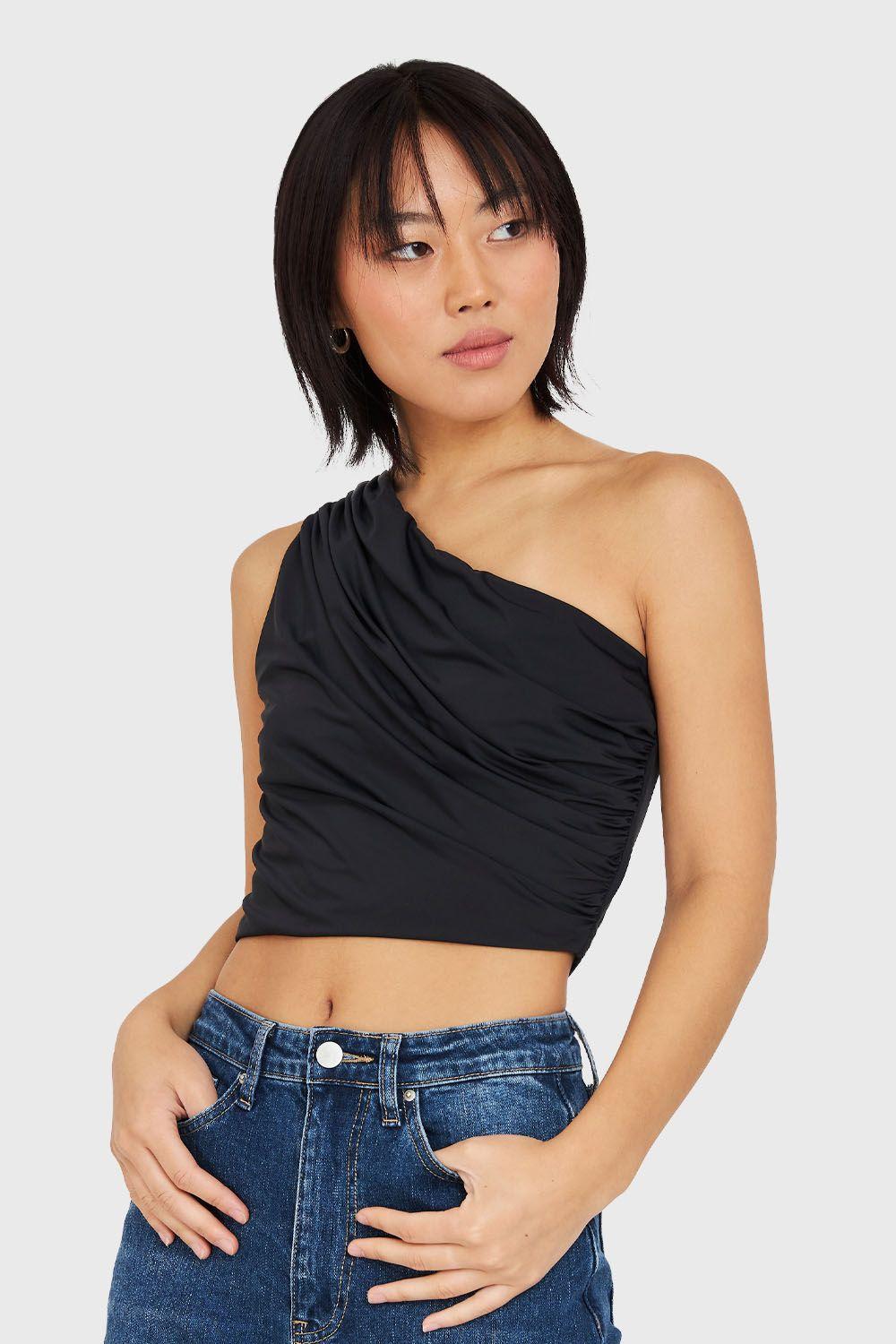 Crop Top Asimétrico Negro Nicopoly-0