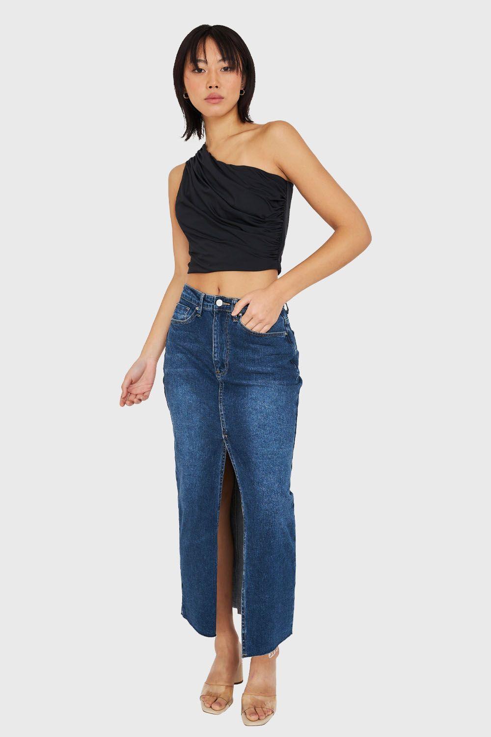Crop Top Asimétrico Negro Nicopoly-1