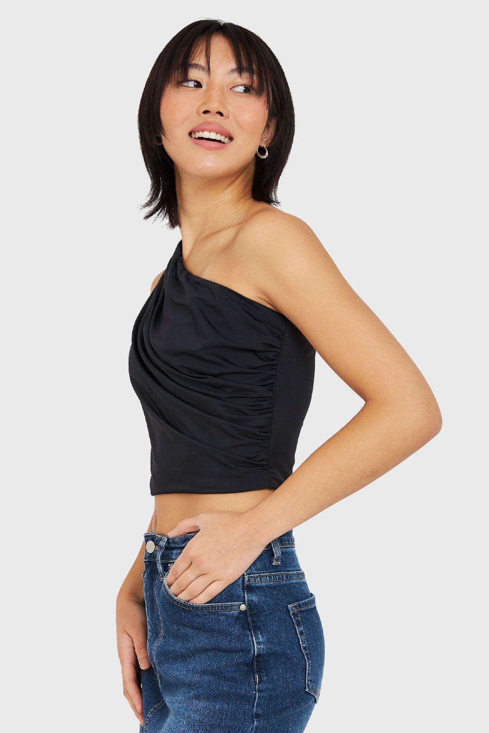 Crop Top Asimétrico Negro Nicopoly-2