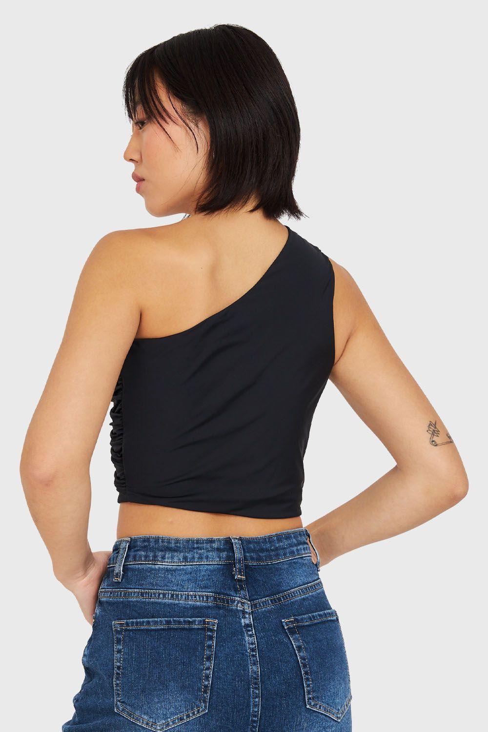 Crop Top Asimétrico Negro Nicopoly-3