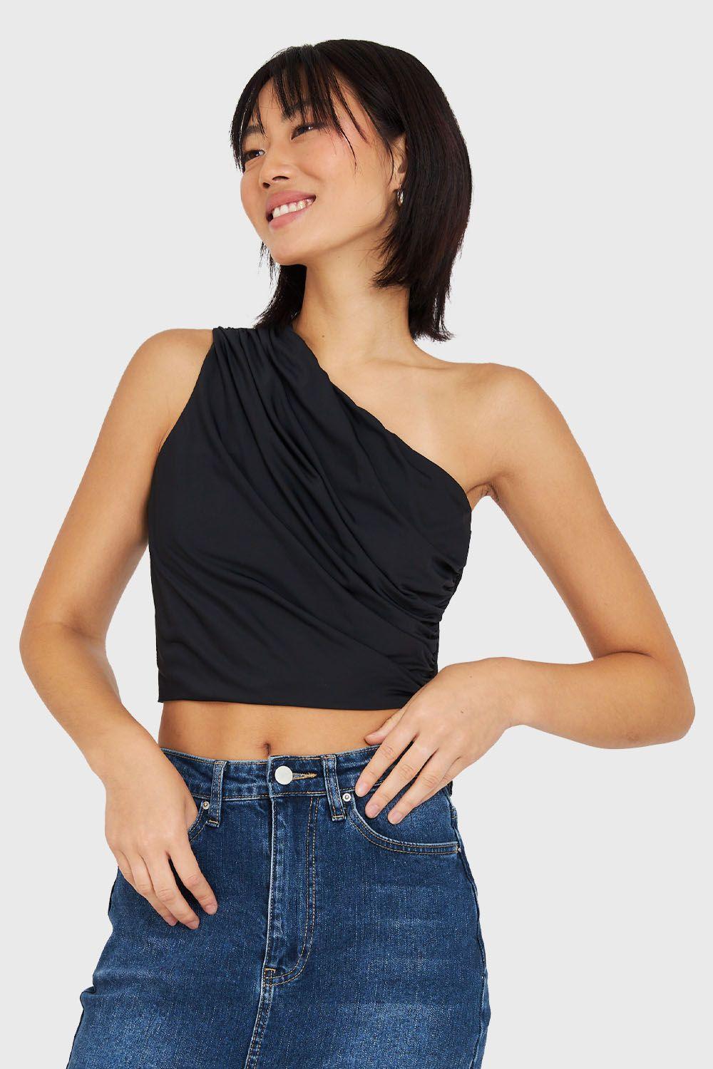 Crop Top Asimétrico Negro Nicopoly-4