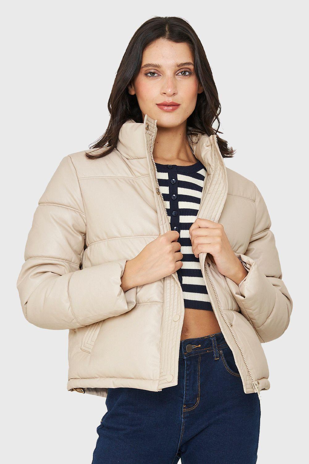 Parka Corta Tipo Ecocuero Blanco Invierno Nicopoly-4