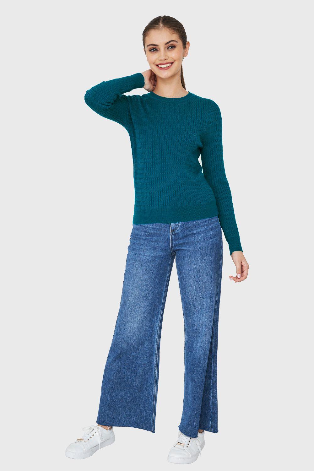 Sweater Punto Fino Cadenetas Azul Petróleo Nicopoly-1