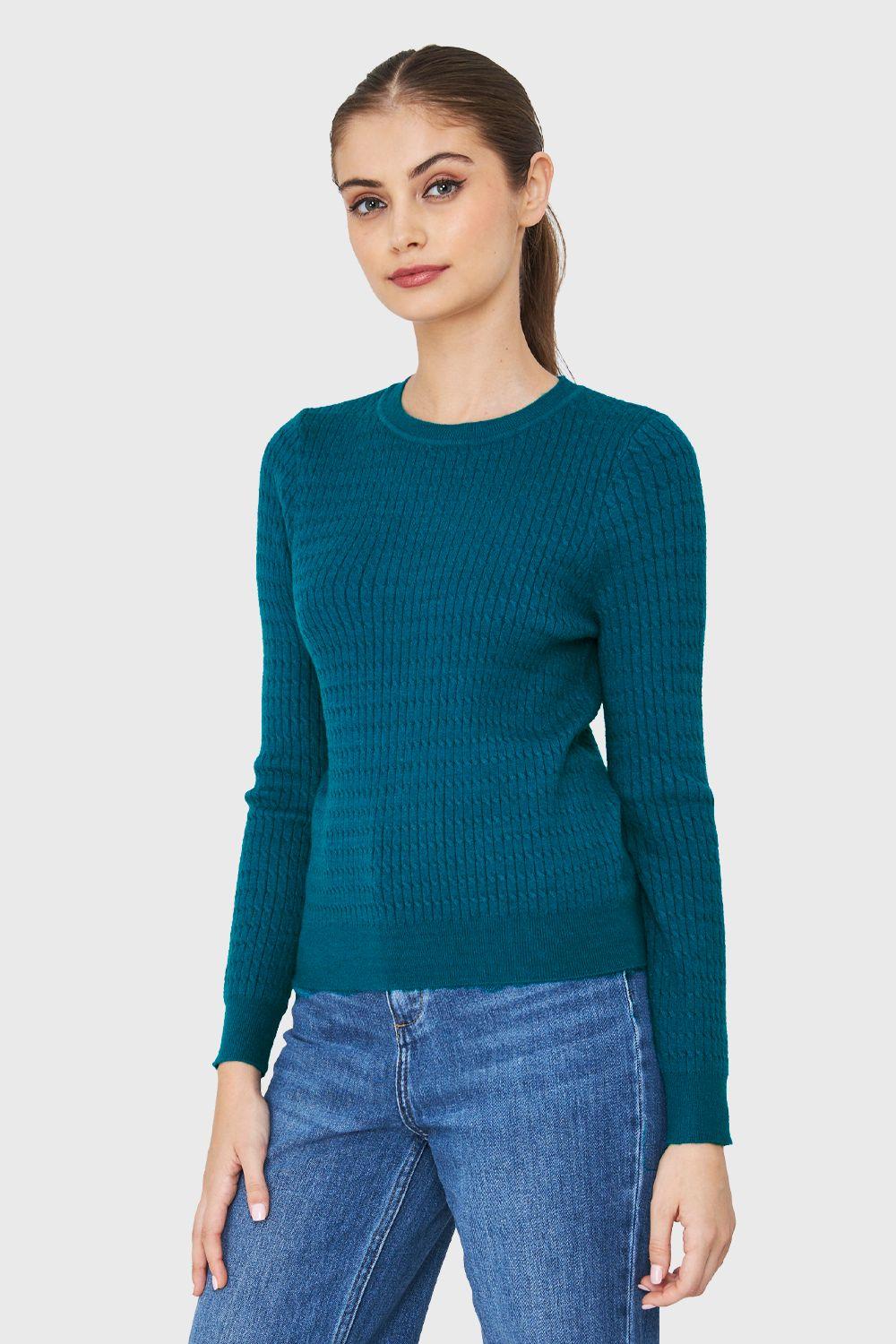 Sweater Punto Fino Cadenetas Azul Petróleo Nicopoly-2