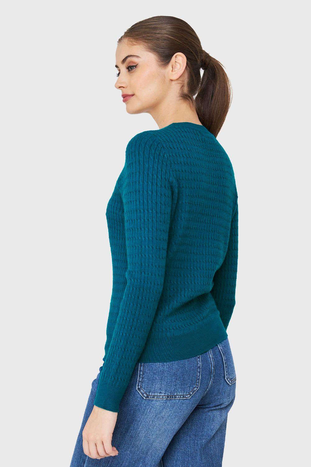 Sweater Punto Fino Cadenetas Azul Petróleo Nicopoly-3