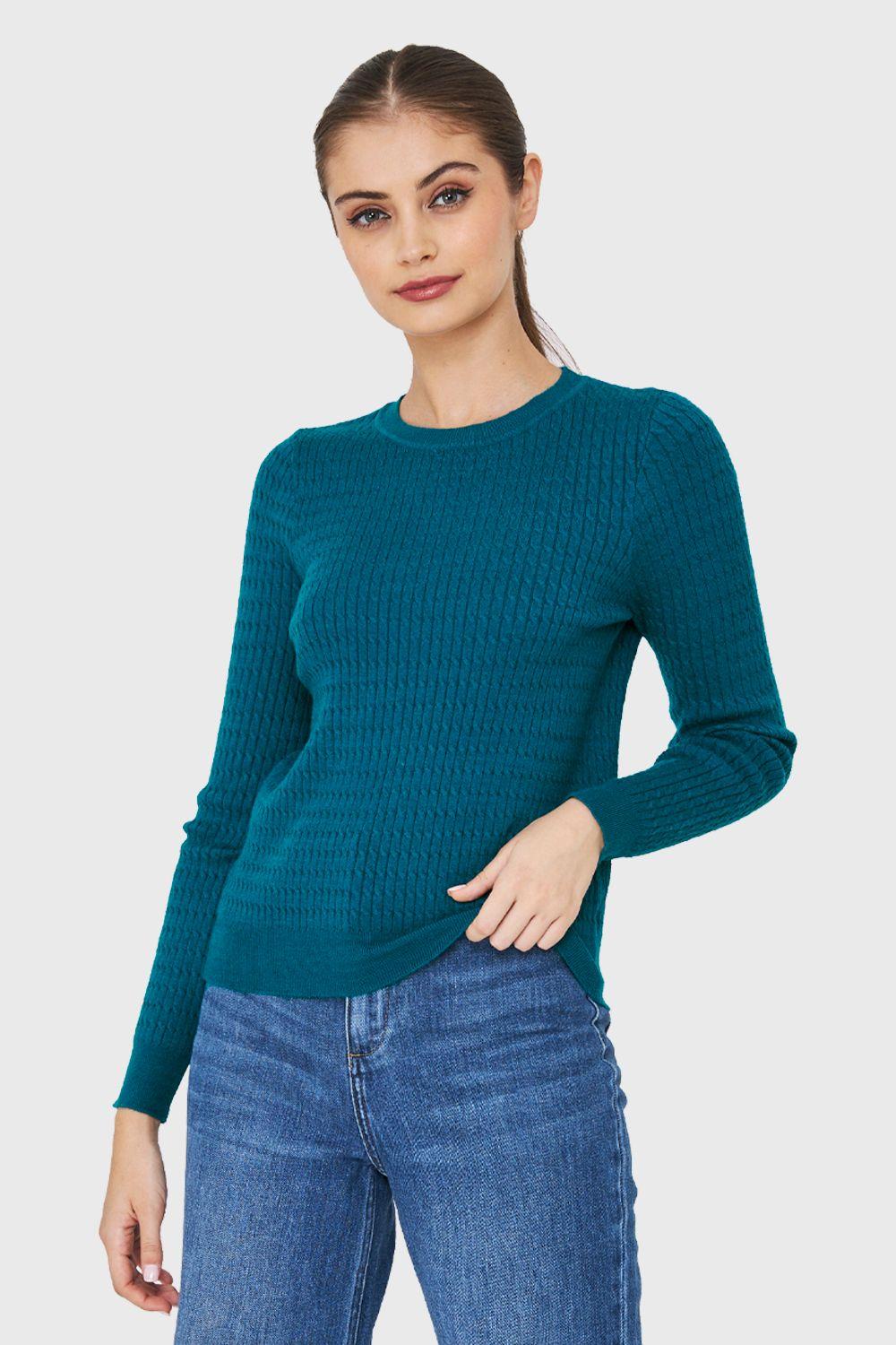 Sweater Punto Fino Cadenetas Azul Petróleo Nicopoly-4