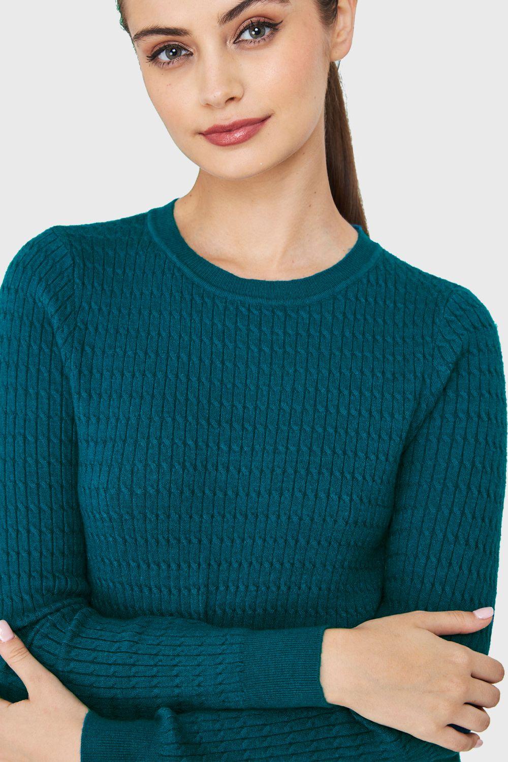 Sweater Punto Fino Cadenetas Azul Petróleo Nicopoly-5