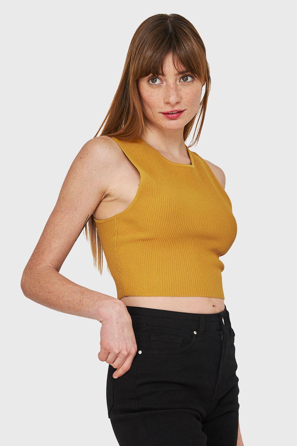Crop Top Acanalado Mostaza Nicopoly-2