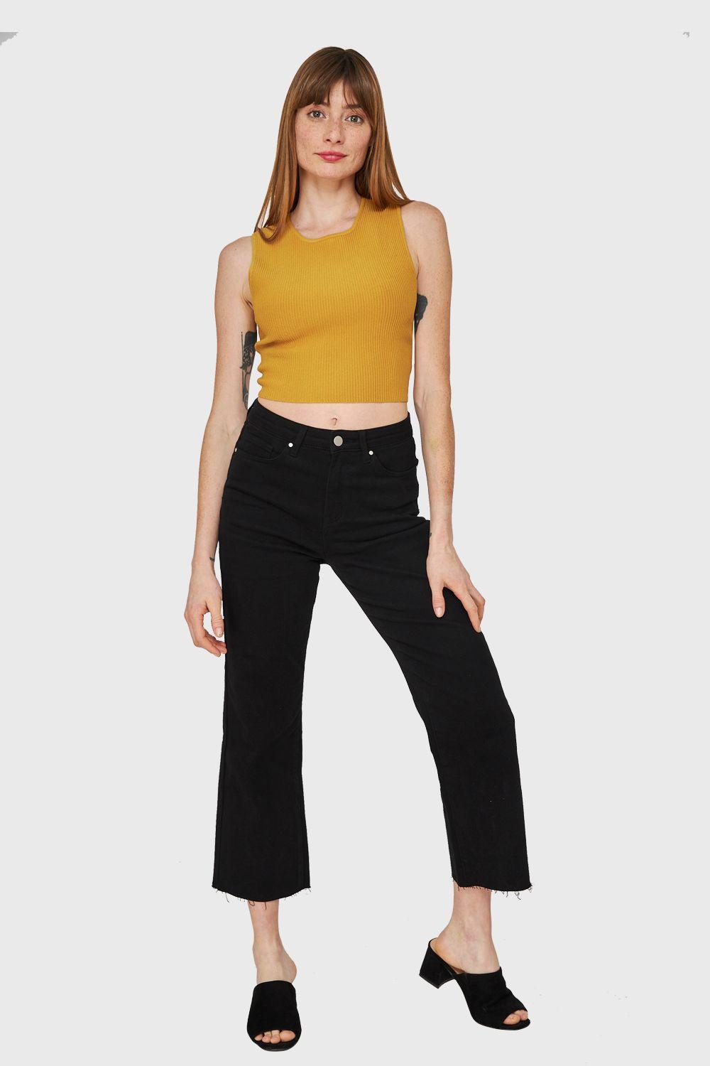 Crop Top Acanalado Mostaza Nicopoly-1