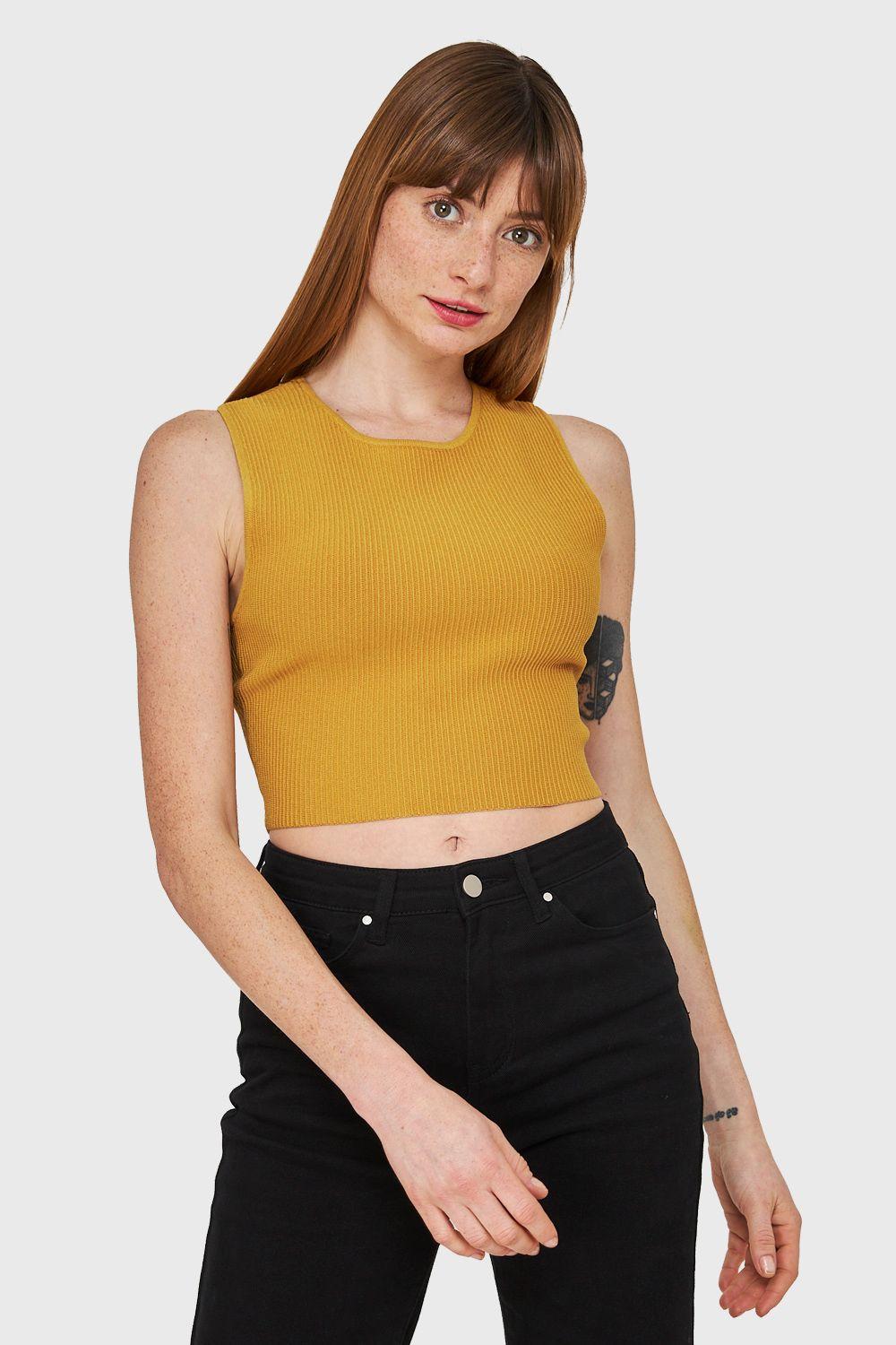 Crop Top Acanalado Mostaza Nicopoly-0
