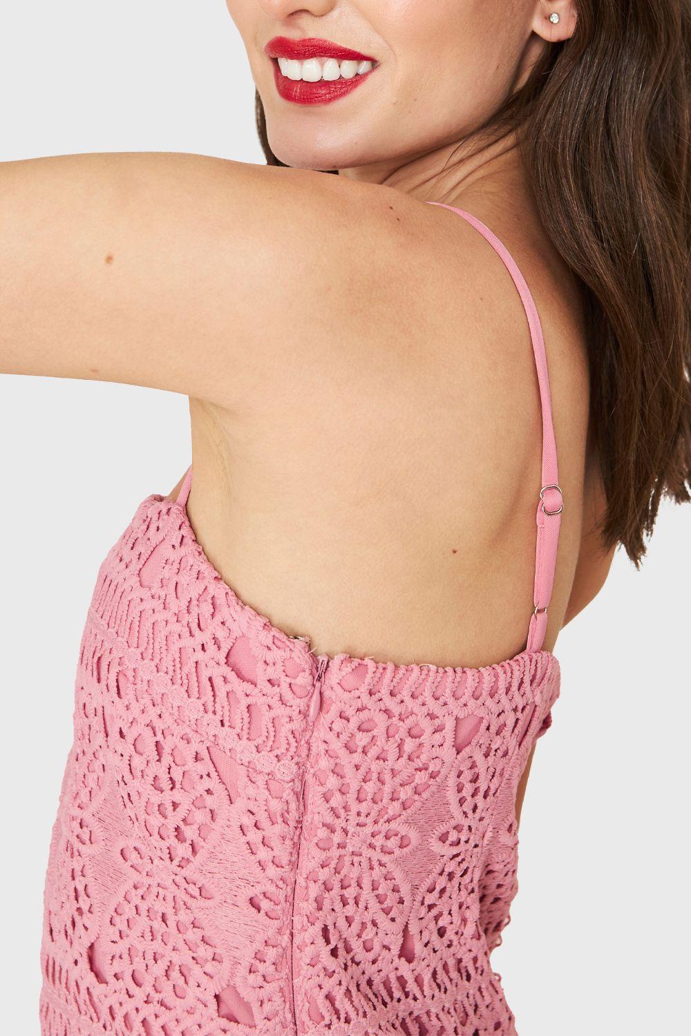 Vestido Calado Forro Rosado Nicopoly-5
