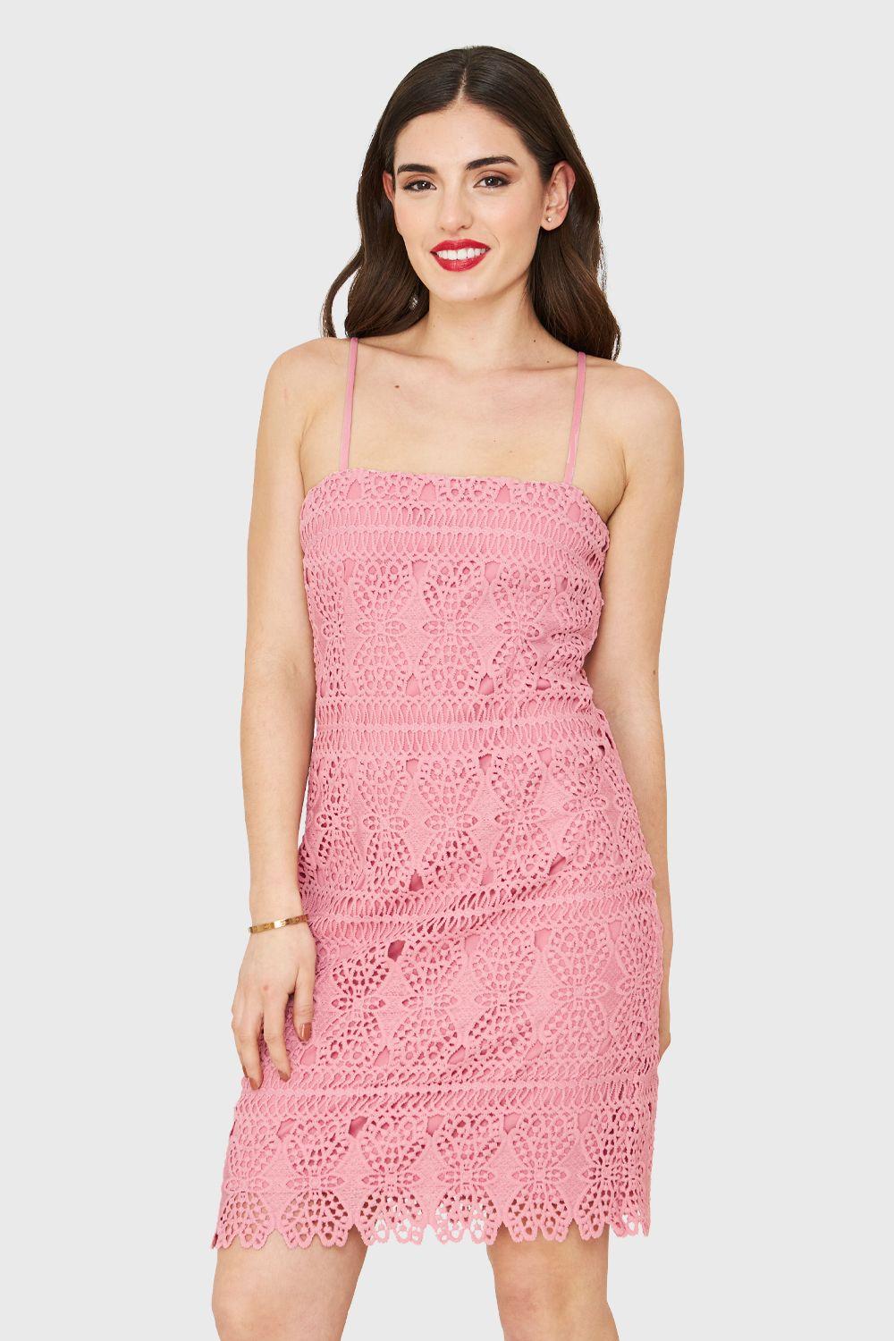 Vestido Calado Forro Rosado Nicopoly-4
