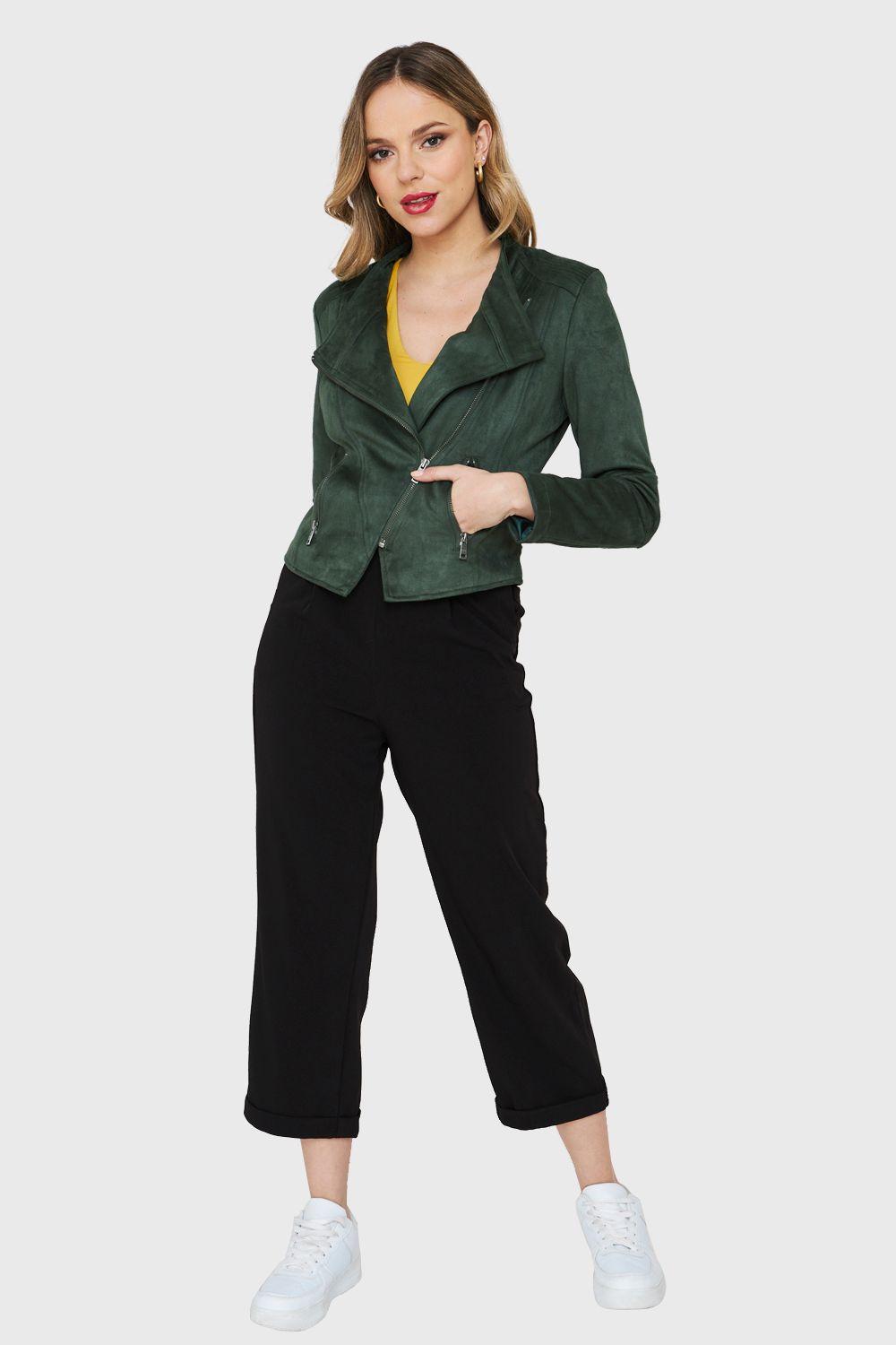 Chaqueta Tipo Gamuza Cierre Diagonal Verde Nicopoly-1