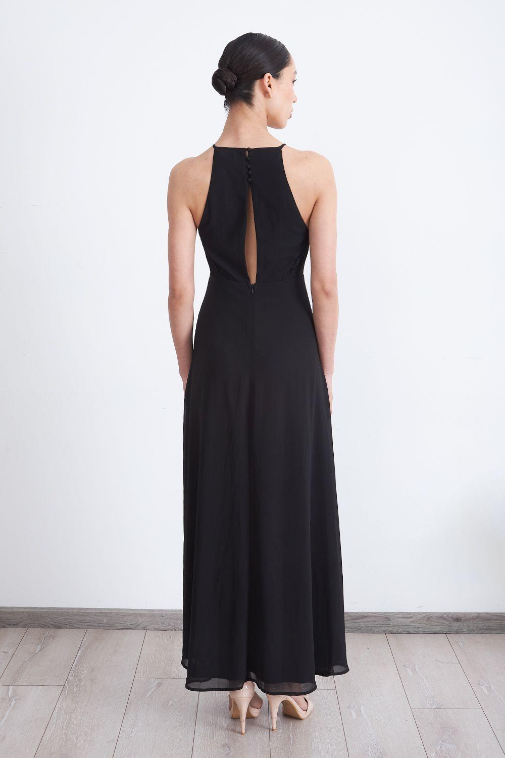 Vestido Largo Halter Detalle Encaje Negro Nicopoly-3