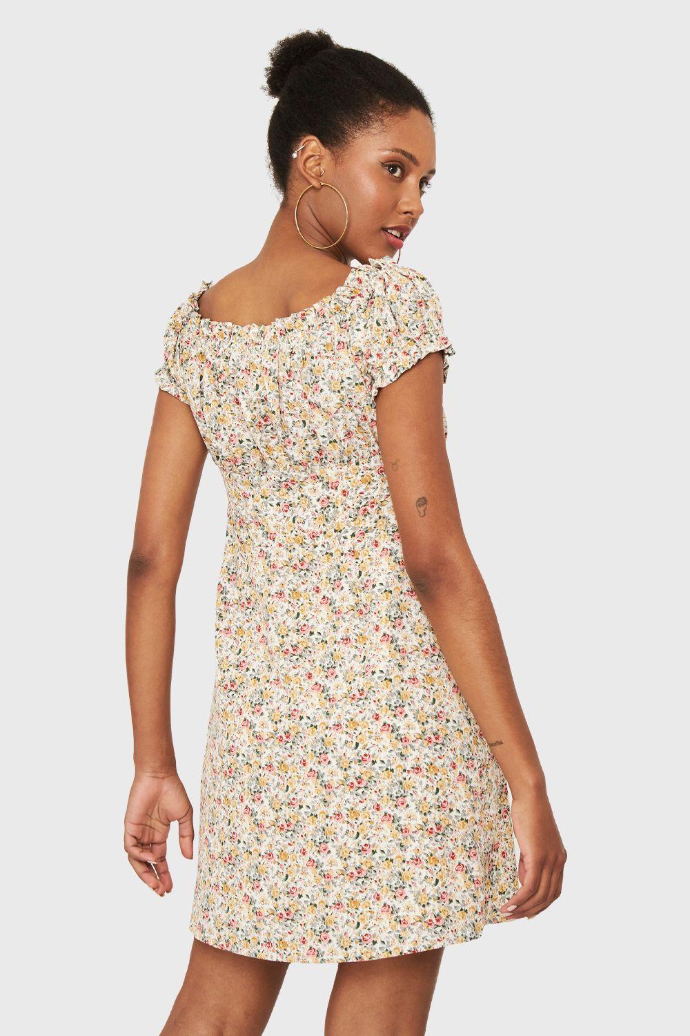 Vestido Corto Ditsy Flores Beige Nicopoly-3
