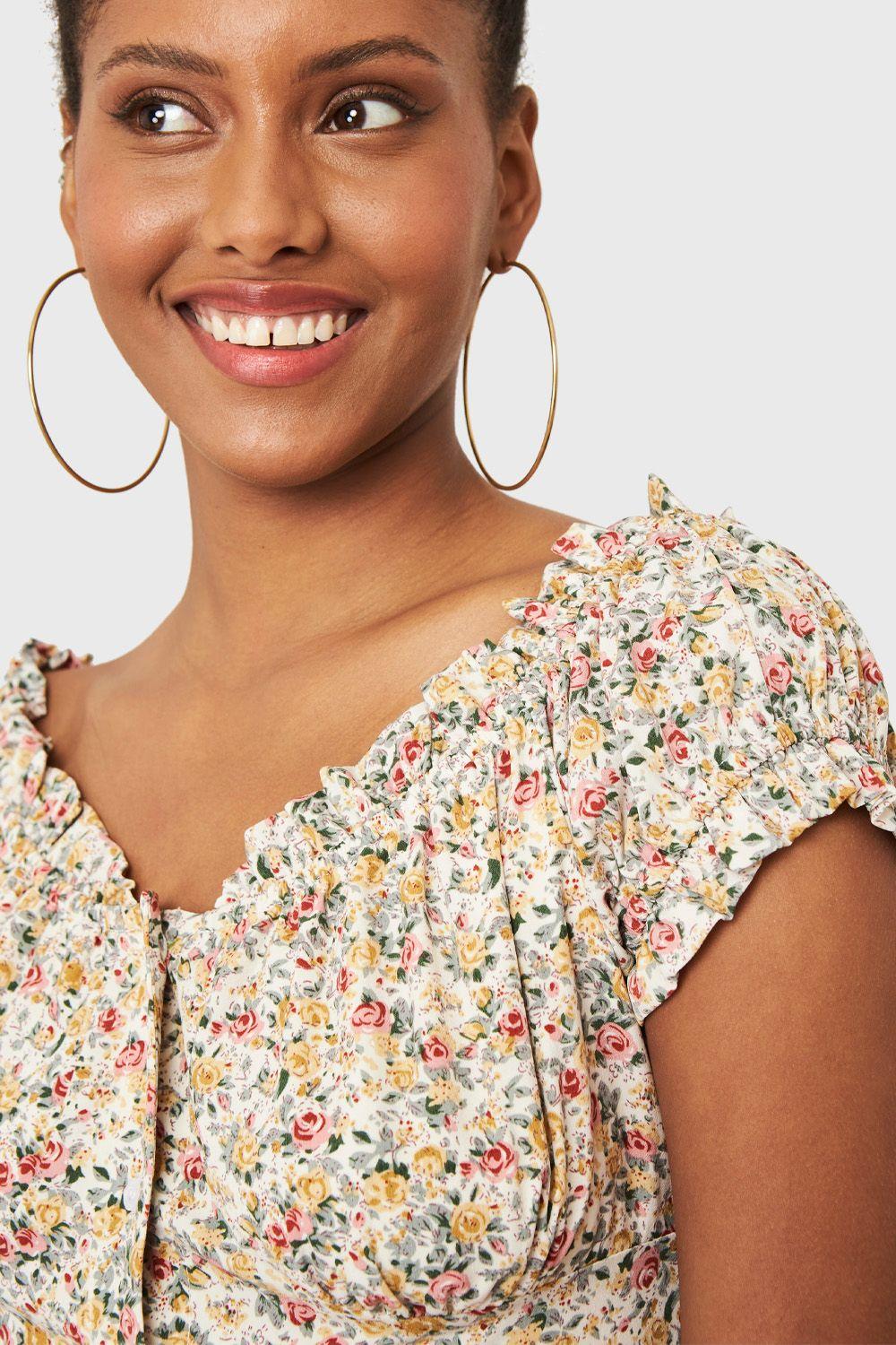 Vestido Corto Ditsy Flores Beige Nicopoly-4