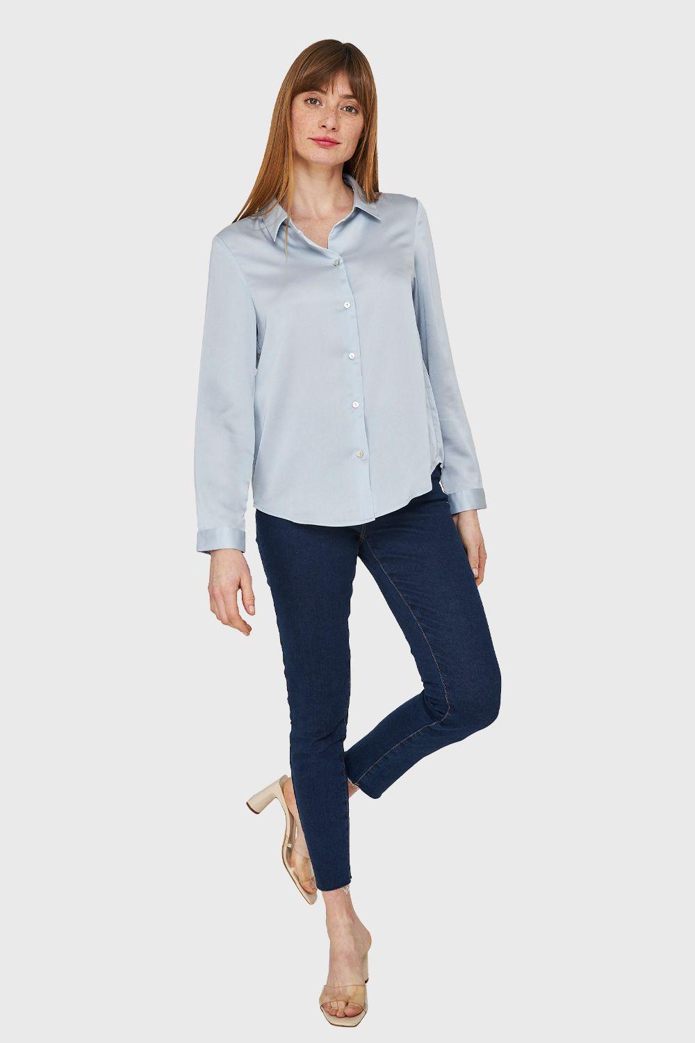 Blusa Camisera Tipo Satín Celeste Nicopoly-1