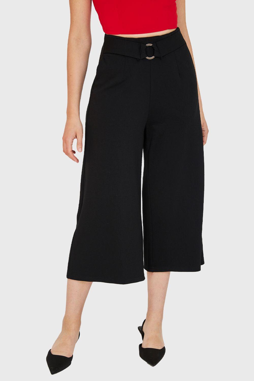 Pantalón Culotte Hebilla Negro Nicopoly-0