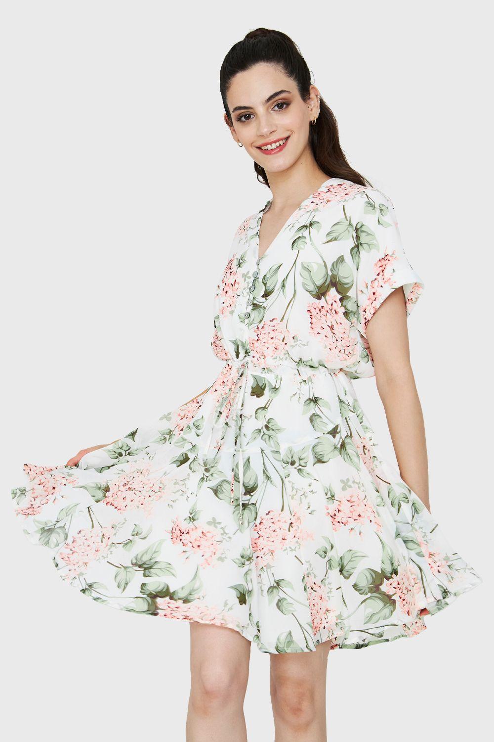 Vestido Corto Botones Blanco Nicopoly-4