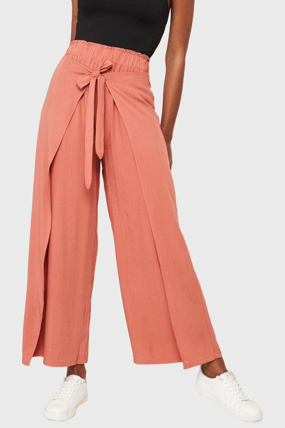 Pantalón Palazzo Lazo Frontal Rosado Nicopoly-0