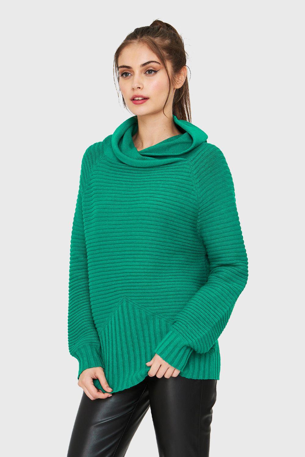 Sweater Cuello Tortuga Acanalado Verde Nicopoly-2