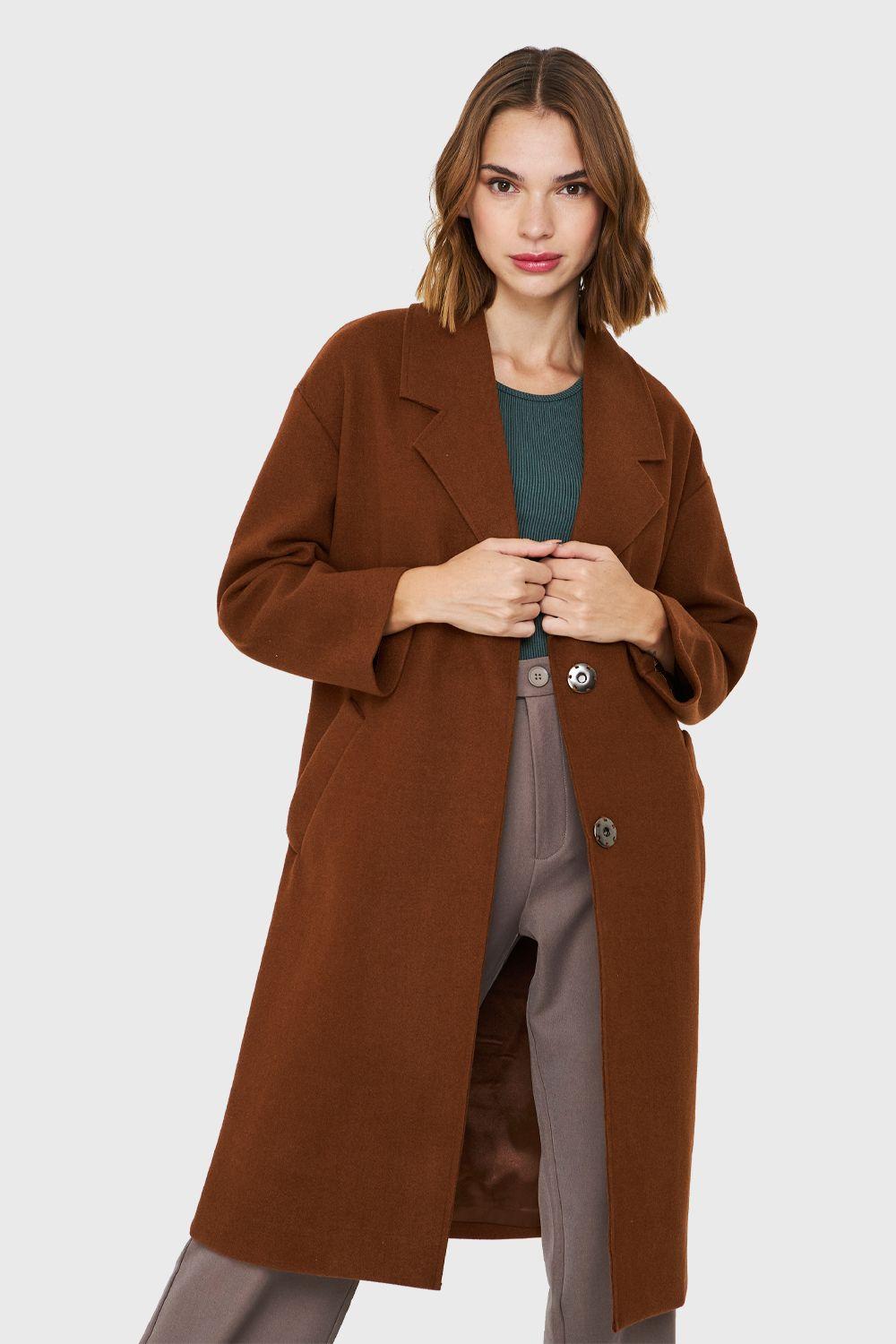 Abrigo Oversize Broches Café Nicopoly-0