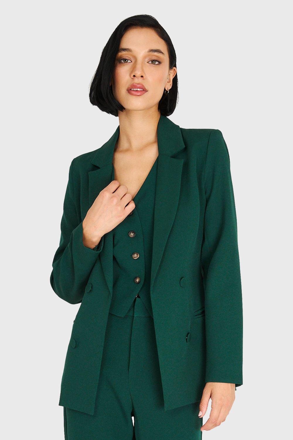 Blazer De Tope Botones Decorativos Verde Oscuro Nicopoly-0